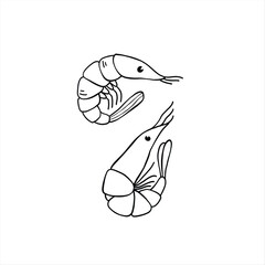 Srimps. Food illustration. Hand drawn vector illustration, balck and white minimalist drawing.
