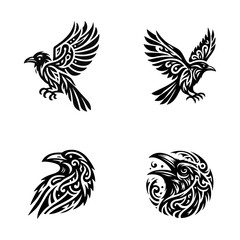 Fototapeta premium raven tribal modern simple vector black white professional isolated white background