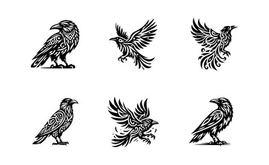 Fototapeta premium raven tribal modern simple vector black white professional isolated white background