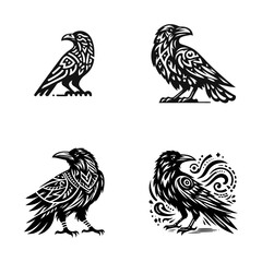 Fototapeta premium raven tribal modern simple vector black white professional isolated white background