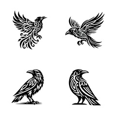 Obraz premium raven tribal modern simple vector black white professional isolated white background