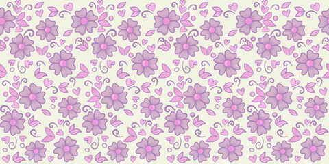Seamless pink floral heart pattern design for vintage fabric and paper