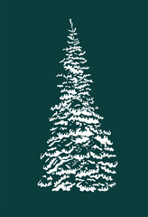 Snow covered tree object. hand drawing. Not AI. Vector illustration