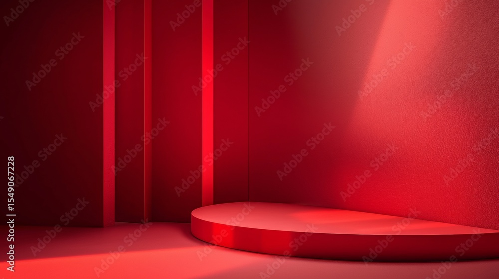 Poster red circular platform display with lighting shadows 3d backdrop scene elegant modern product showcas