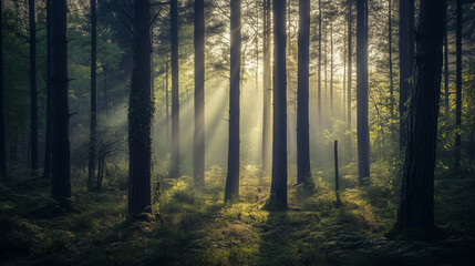 Obraz premium Green forest environment. Beautiful Forest