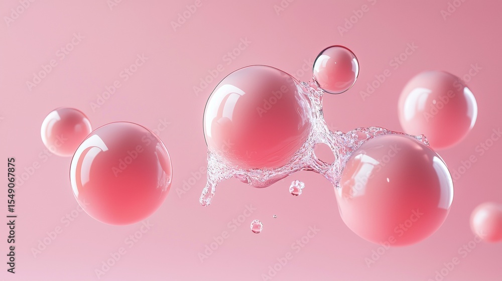 Poster pink abstract 3d bubbles floating in pastel background surreal futuristic minimal design soft textur