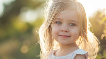 Fototapeta premium Little girl. Close up portrait of a pretty little girl. Child girl looking at camera with smile