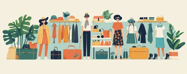 Obraz premium People packing outfits and organizing accessories for a vacation trip at home, Generative AI