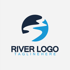 Fototapeta premium Logo of river, creek, river bank and water flow.