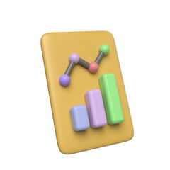 3D pastel bar graph rising trend chart on yellow background