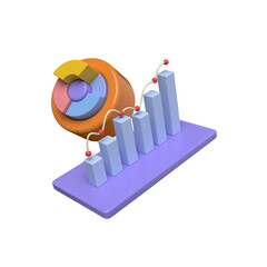 3D Render of Pastel-Colored Pie Chart and Bar Graph Showing Growth