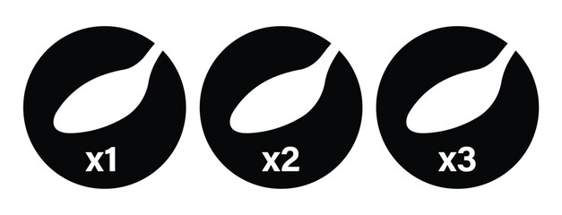 Minimalist black and white image of three circle icons featuring stylized diagonal white spoons labeled X1, X2, X3. Clean, geometric layout with a modern, technical aesthetic.