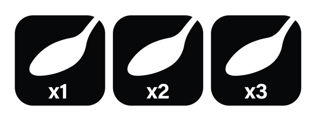 Minimalist black and white image of three square icons featuring stylized diagonal white spoons labeled X1, X2, X3. Clean, geometric layout with a modern, technical aesthetic.