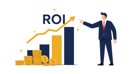 Business growth and roi increase with rising profits and graph concept illustration vector illustration