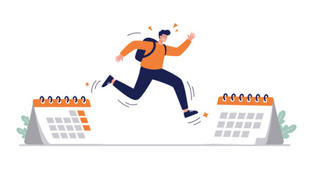 Excited student jumping over calendars vector illustration for back to school design