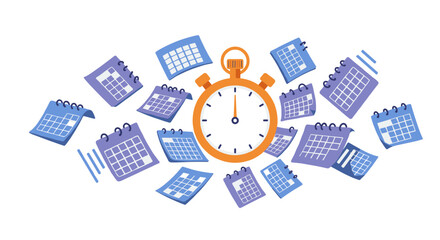 Time management concept with stopwatch and calendars for planning and organization vector illustration