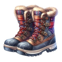 winter boots illustration watercolor style isolated on white background