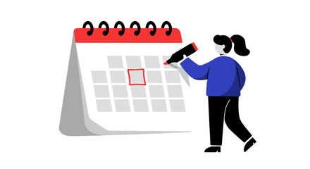 Illustration of person highlighting date on calendar for planning and scheduling vector illustration