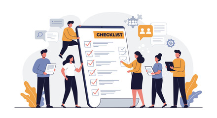 Team collaboration concept with large checklist for effective task management illustration vector illustration
