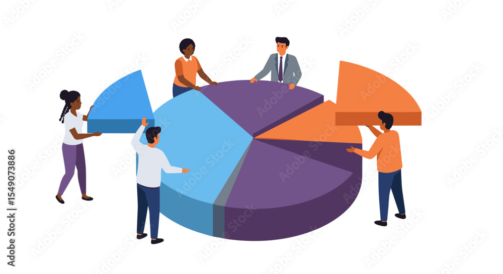 Aufkleber teamwork in business strategy: collaborative pie chart analysis for data visualization and planning 