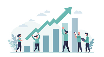 Fototapeta premium Business growth analysis and teamwork in data presentation illustration vector illustration