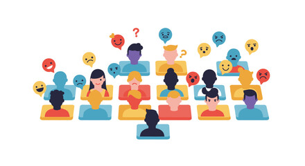 Fototapeta premium Diverse expressions - illustration of mixed emotions in colorful characters for communication and design vector illustration