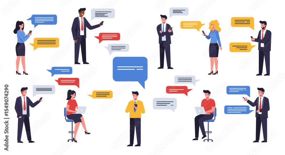 Poster business communication and networking in modern workplace vector design vector illustration