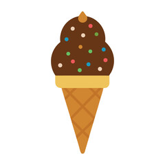Vector Ice Cream Cone with Chocolate Coating and Sprinkles on White Background