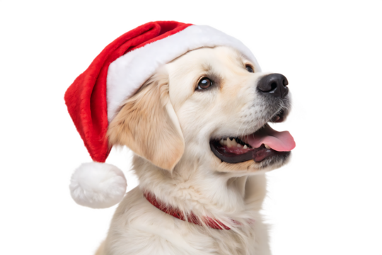 cute-dog-wearing-christmas-santa-claus-hat---- isolated on white background png, ai generated