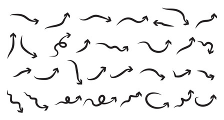 Obraz premium Curved arrows set for business plan, presentation and education. Sign, Symbol, Hand drawn arrow collection.