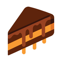 Vector Slice of Chocolate Cake with Ganache Drip on White Background