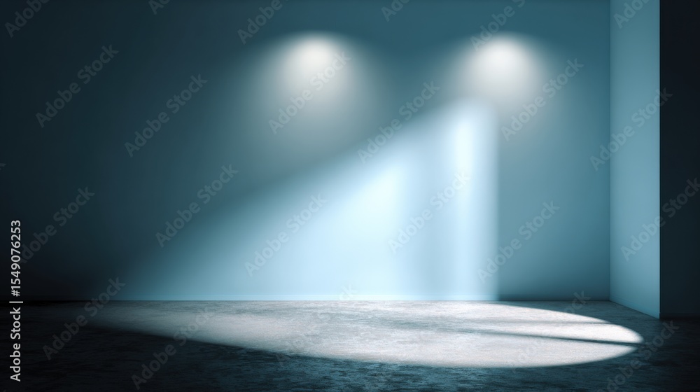 Aufkleber Brightly Lit Empty Room with Spotlights Creating Circular Shadows on Floor