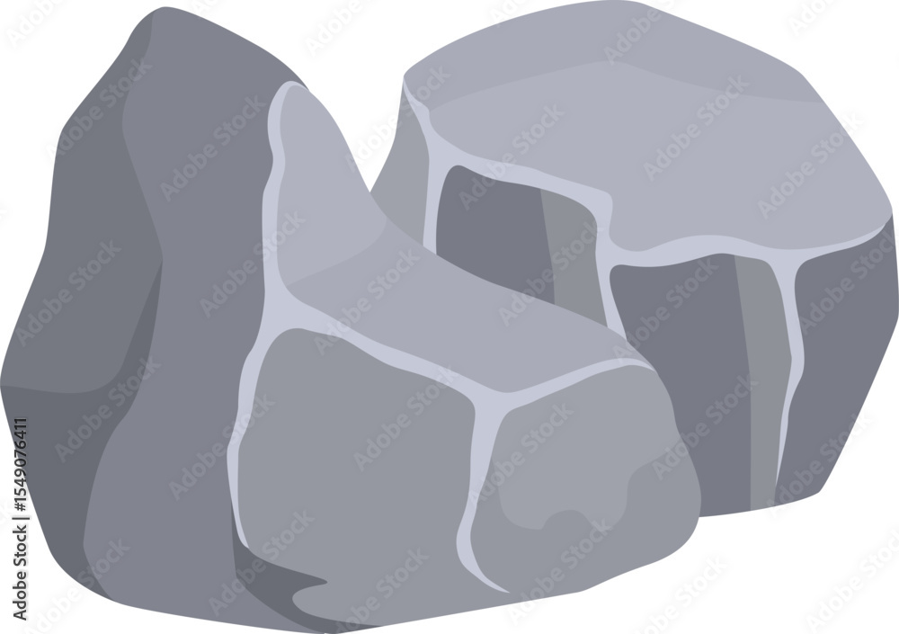 Poster two gray cartoon rocks resting on a white background create a simple yet striking image, perfect for