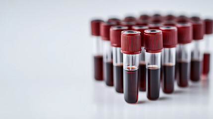 Rows of Blood Sample Tubes on a White Background