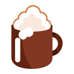 Vector Hot Chocolate Mug with Marshmallows and Steam on White Background