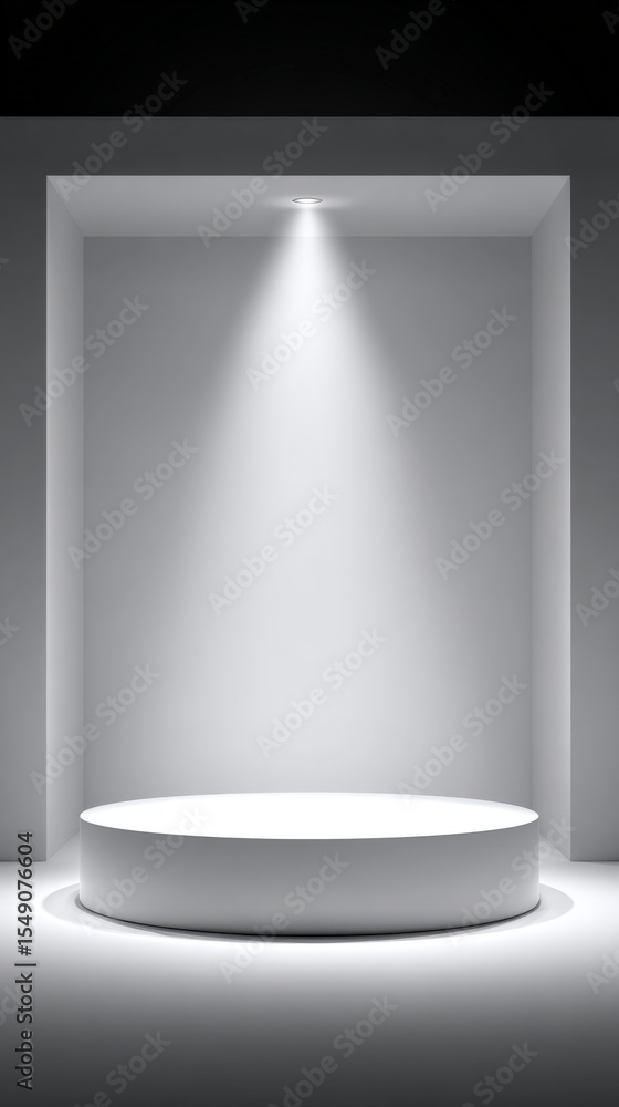 Aufkleber modern minimalist display podium with spotlight lighting in neutral gallery setting