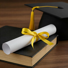 graduation cap and diploma
