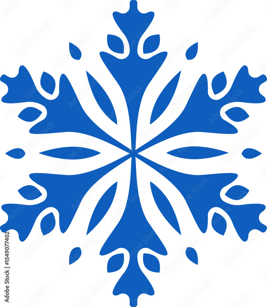Poster intricate blue snowflake design featuring delicate patterns on a white background, representing the 