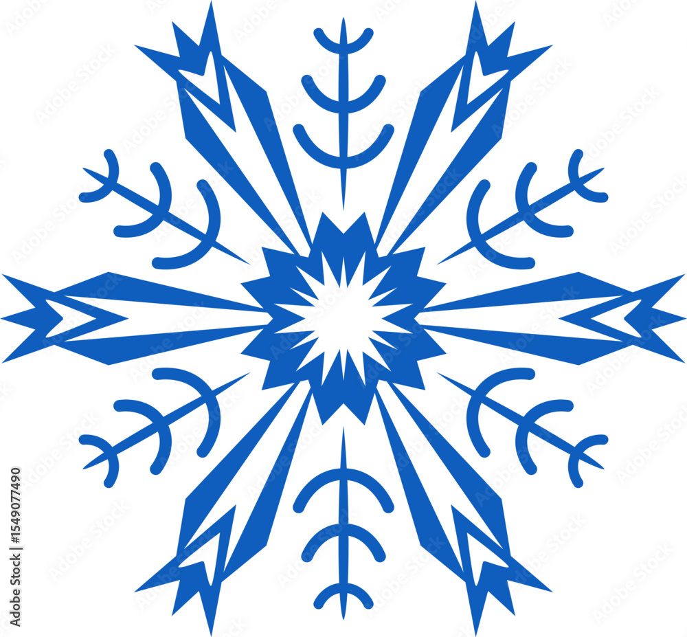 Poster stylized blue snowflake with sharp edges and rounded shapes creating a festive and wintery mood, per