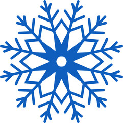 Geometric and stylized blue snowflake resting on a white background, evoking the essence of winter, Christmas festivities, and the chill of cold weather
