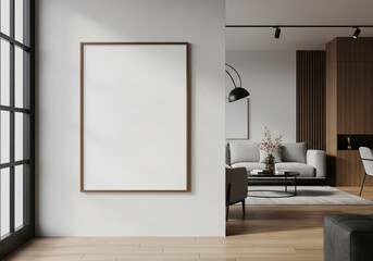 Inside the modern room and the blank white frame