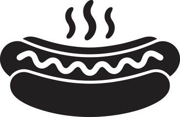 Vector hotdog glyph with steam and mustard in flat silhouette style