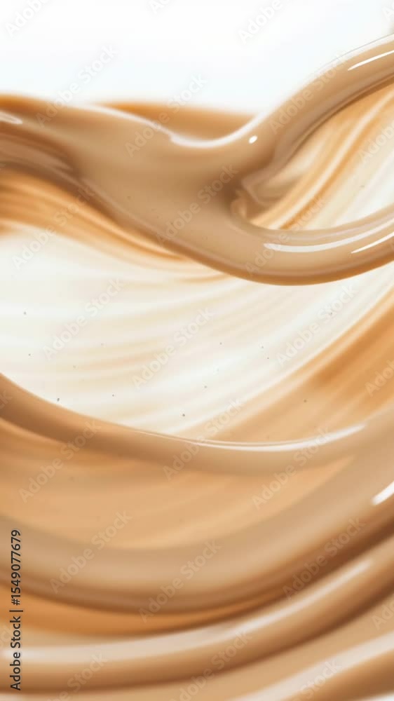 Poster a light beige substance flows smoothly, showcasing a creamy texture that reflects light, creating a 