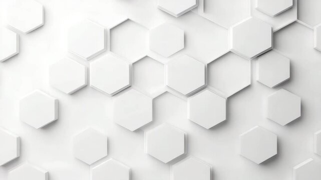 Abstract white hexagon pattern with 3D geometric shapes creating modern design and texture for clean abstract background featuring layered hexagon pattern and soft shadows in geometric style