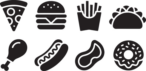  Set of modern bold fast food glyph icons for restaurant design