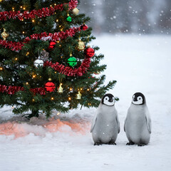 penguin with christmas tree
