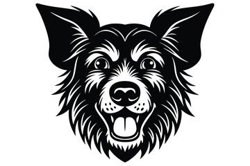 Black art shows a happy border collie dog's face with open mouth