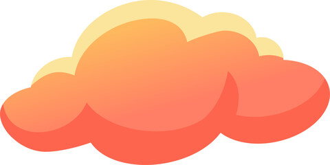 Cartoon cloud floating in the white empty sky, colored with a gradient from orange to yellow, ideal for meteorology, weather forecast, climate and environment concepts