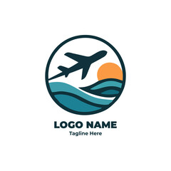 Travel logo and branding symbol for company identity, tourism vector, airplane trip graphic, vacation emblem for modern travel agency and destination business