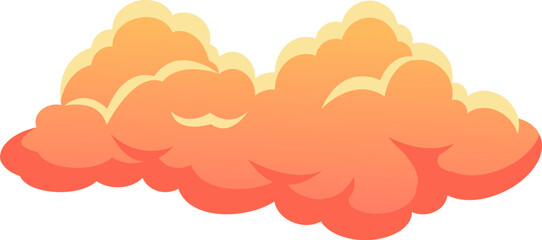 Cartoon cloud floating in a clear sky with orange and yellow colors, ideal for representing concepts related to meteorology, dreams, or imagination